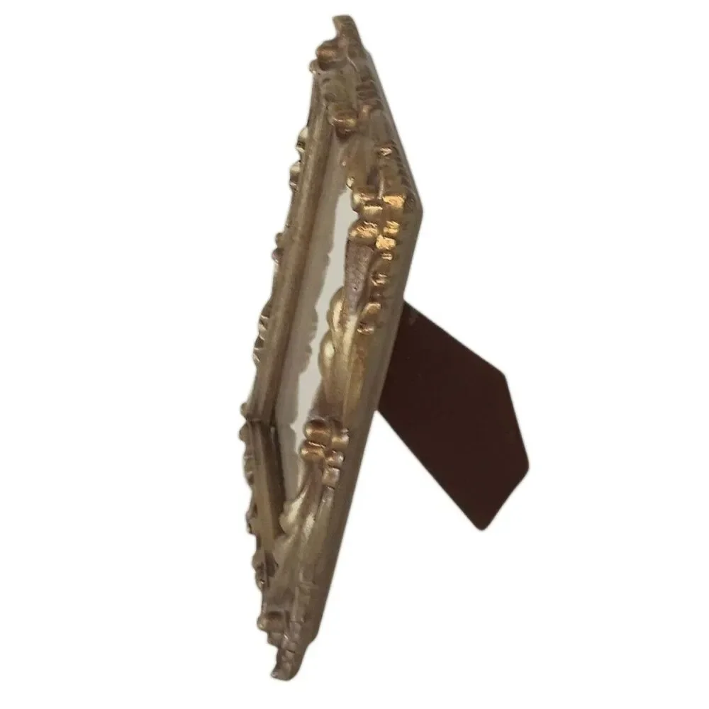 VTG 1973 Gold Bronze Photo Frame Resin Faux Carved Wood Ornate Scroll 8.25x6.25